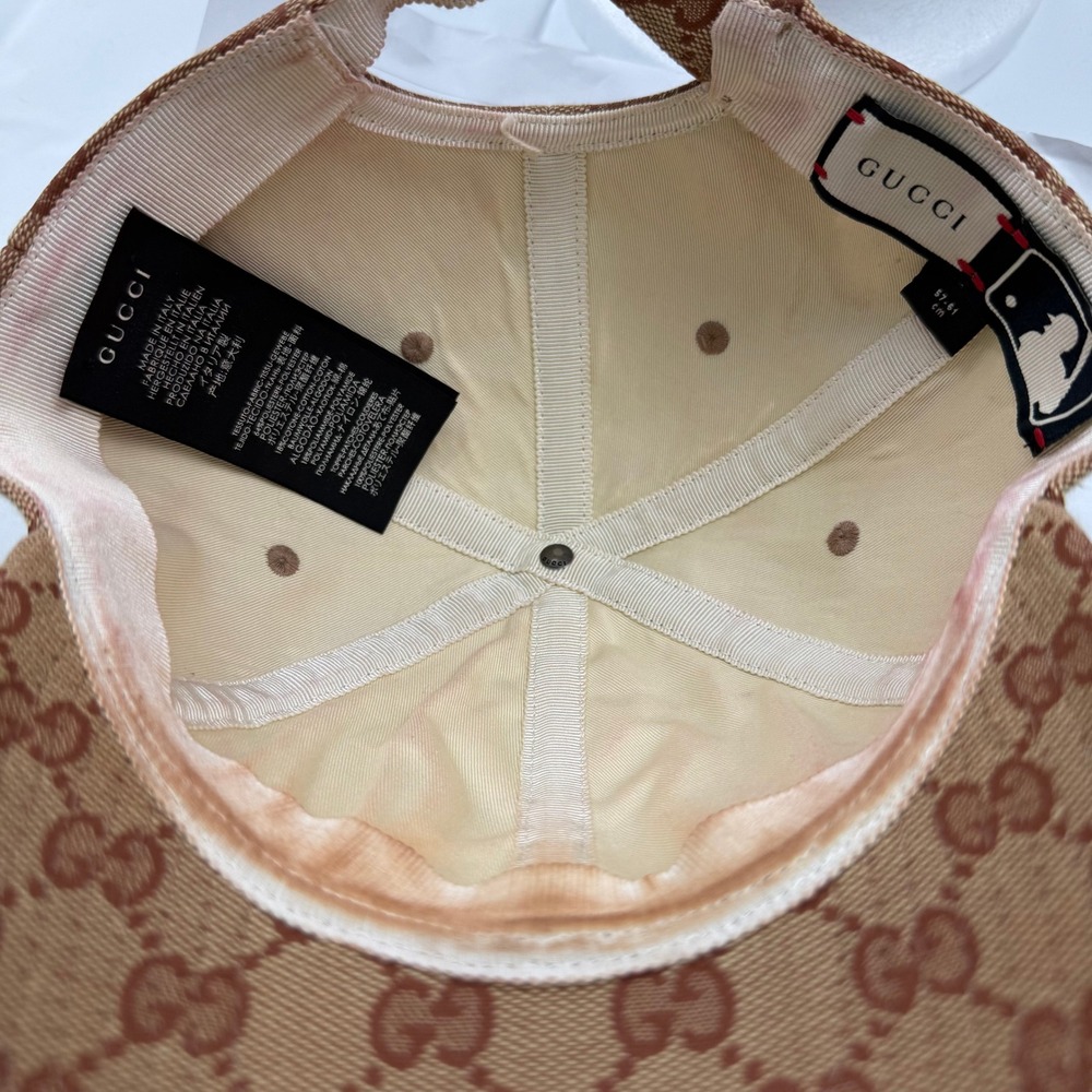Gucci x MLB New York Yankees GG Supreme Canvas Baseball Hat Beige Ebony 57-61cm - Picture 10 of 15